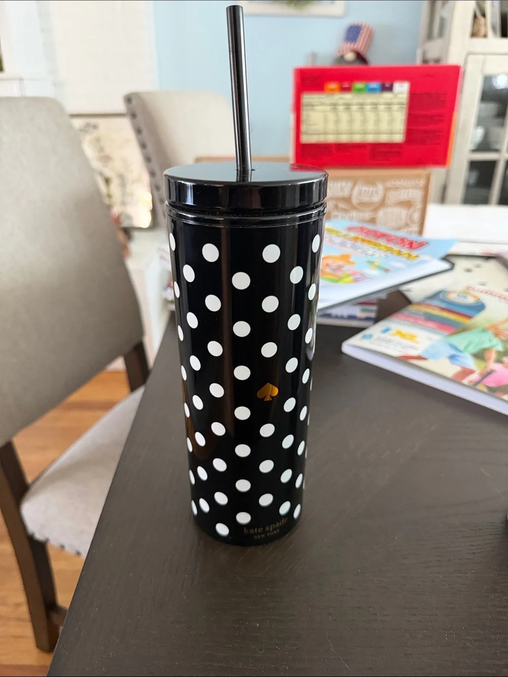kate spade Black and White Polka Dot Tumbler with Straw
